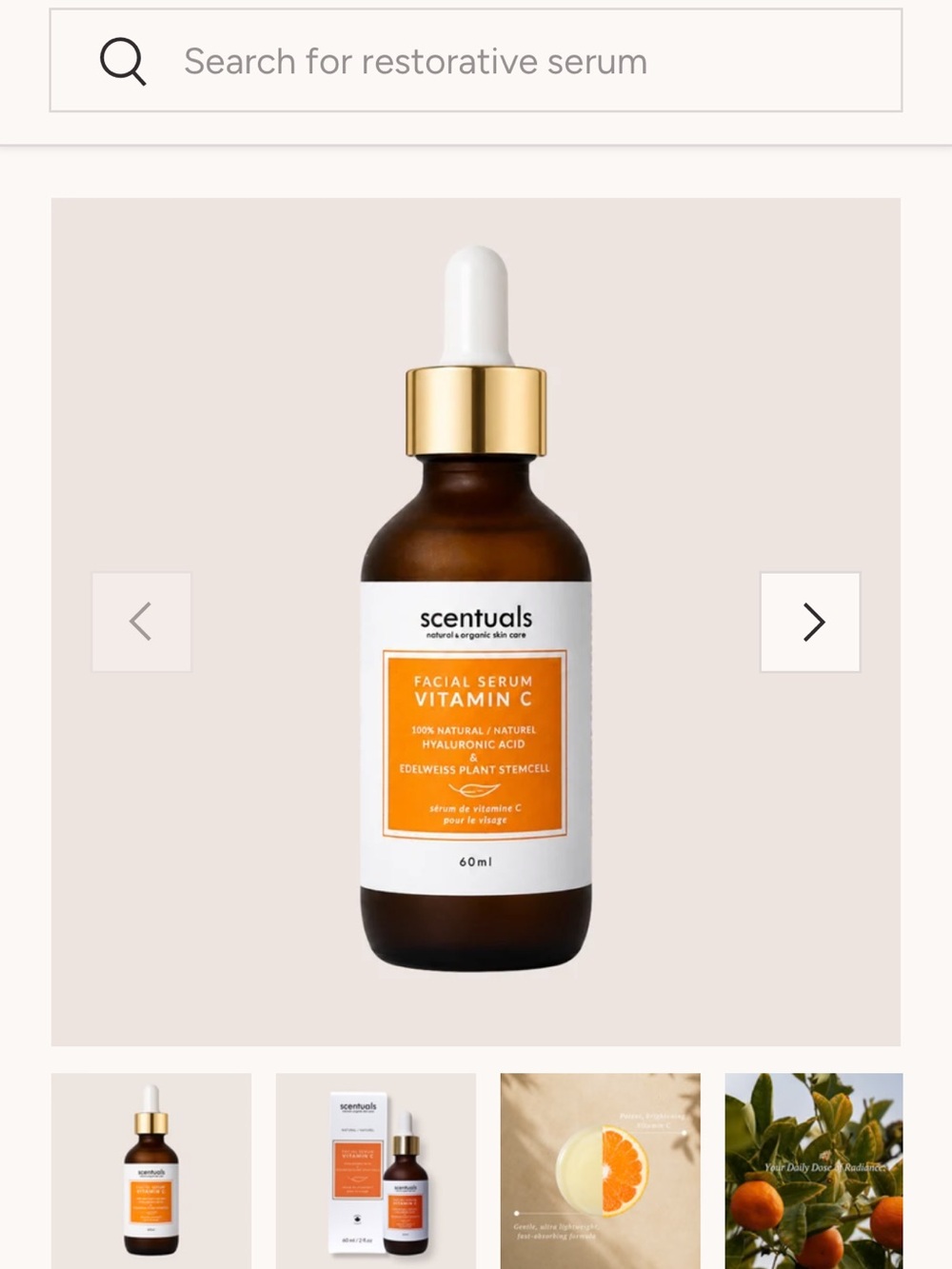 Scentuals Vitamin C Facial Serum — Orange Dropper Bottle